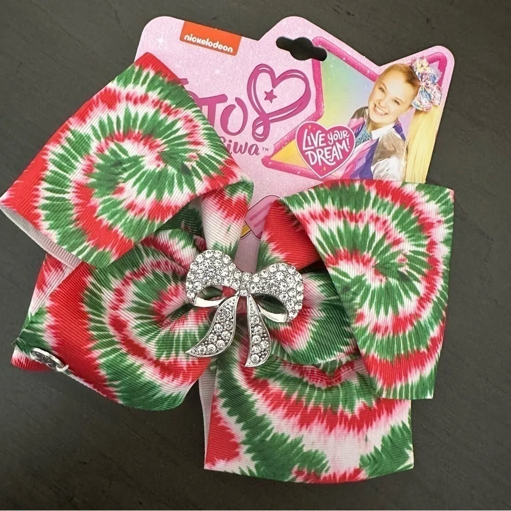JoJo Siwa Hair Bows Christmas Green Red Tie Dye Rhinestone Bow Detail Holiday